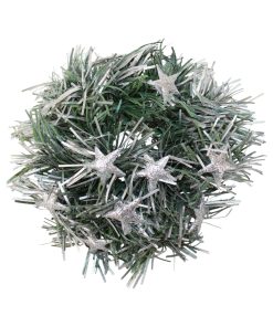 10 centimeter lyskrans med sølv og grønne strimler og sølvstjerner