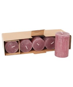 5 styk gammelrosa gennemfarvede rustikt bloklys med flad top på 6 x 10 centimeter