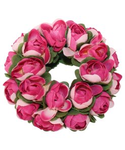 9 centimeter cerisefarvede lyskranse med rosenknopper til stearinlys og fester