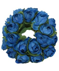 9 centimeter blå lyskranse med rosenknopper til stearinlys og fester