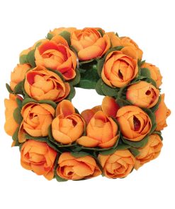 9 centimeter gule og orangefarvede lyskranse med rosenknopper til stearinlys og fester