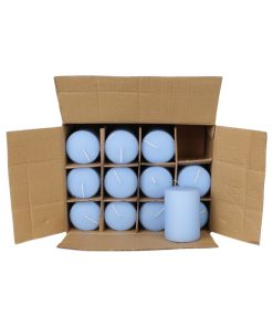 12 styk lyseblå glatte bloklys med flad top på 6,8 x 10 centimeter