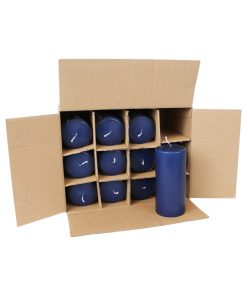 12 styk mørkeblå glatte bloklys med flad top på 6,8 x 15 centimeter