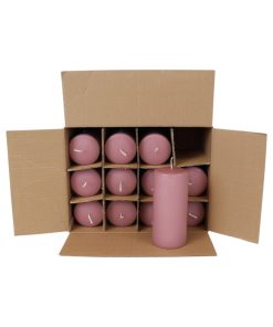 12 styk gammelrosa farvede glatte bloklys med flad top på 6,8 x 15 centimeter