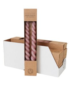 20 styk snoede rosafarvede stagelys med lav sodetal der måler 28 centimeter