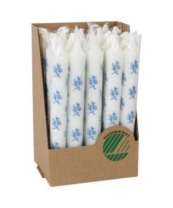 20 styk svanemærkede kronelys i hvid med blå blomstermønster på 19 centimeter