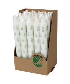 20 styk svanemærkede kronelys i hvid med grønt bladmønster på 19 centimeter