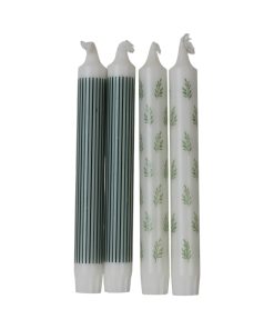 hvide kronelys i 100% ren stearin på 19 centimeter med grønne blade og striber