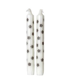Tafelkerze mit Muster, weiß mit sandfarbenen Blumen, 100% reines Stearin, 19 cm (2 stk.)