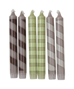 brune, grå og grønne kronelys med striber på 19 centimeter i 100% ren stearin