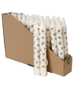 26 styk svanemærkede kronelys i hvid med brunt koglemønster på 19 centimeter