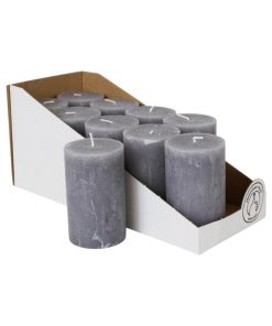 10 styk grå gennemfarvede rustikt bloklys med flad top på 6,9 x 9 centimeter