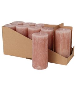 10 styk rosa-nude gennemfarvede rustikt bloklys med flad top på 6 x 13 centimeter