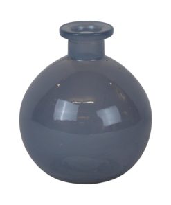 10 centimeter høj rund transparant glasvase i klar lys blå og diameter på 9 centimeter