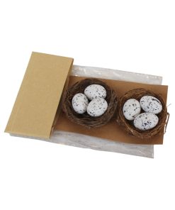 2 fuglereder på 5,5 centimeter med massive hvide plettede æg