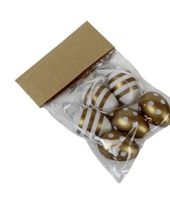 6 styk påskeæg til ophæng i hvid og guld, højde 4 centimeter