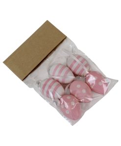 6 styk påskeæg til ophæng i pink og hvid, højde 4 centimeter