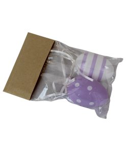 2 styk påskeæg til ophæng i lilla og hvid, højde 6 centimeter