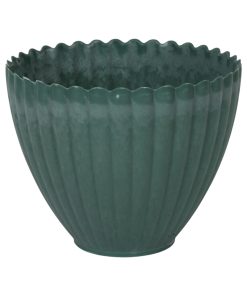 rund grøn plastik urtepotte med riller til dekorationer på 13 x 16 centimeter