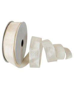 dekorationsbånd med tråd i sand råhvid farve på 25 millimeter x 25 meter