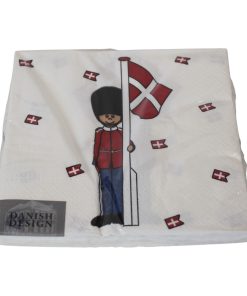 20 styk hvide miljøvenlige servietter med garder og dannebrog