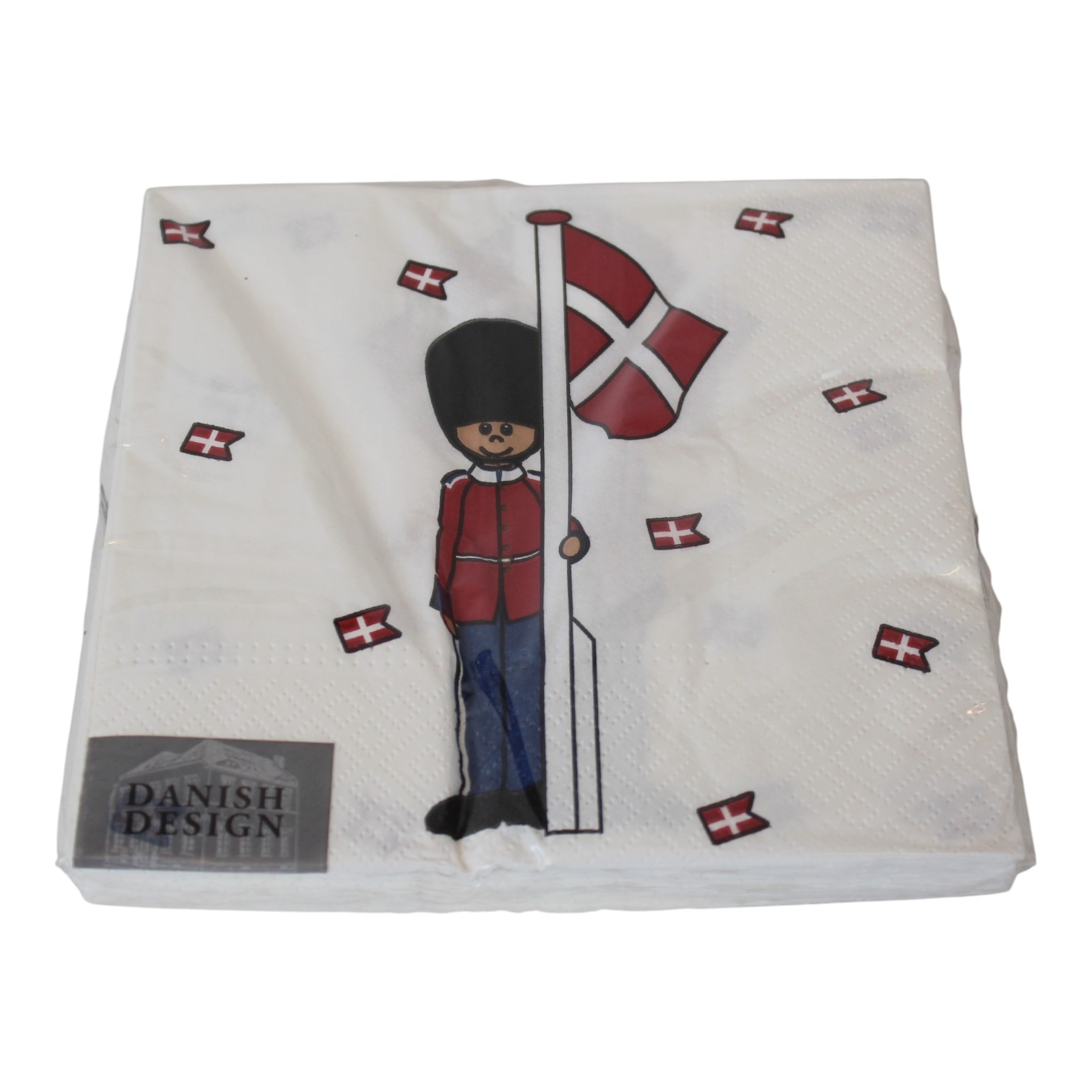 20 styk hvide miljøvenlige servietter med garder og dannebrog