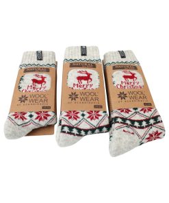 grå uldsokker med rensdyr og dansk flag i tre størrelser