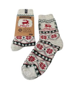 grå uldsokker med rensdyr og dansk flag i størrelse 35-38