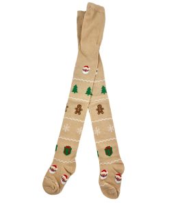 Beige strømpebukser med julemotiver til børn str. 2-4 år