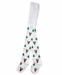 Hvide strømpebukser med Rudolf og juletræer str. 2-4 år.