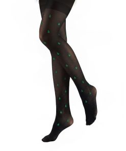 Sorte strømpebukser med glimmer og grønne juletræer til voknse str. S/M