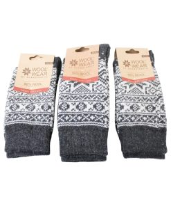 uldsokker i norsk strikmønster i koks og hvid i tre størrelser