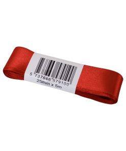 Rødt silkebånd  25mm x 5m