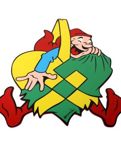 Brammingnisse med julehjerte i træ til ophæng malet på begge sider 41 cm