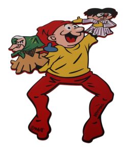 Brammingnisse med hånddukker i træ til ophæng malet på begge sider 39 cm