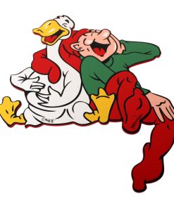 Brammingnisse med gås i træ til ophæng malet på begge sider 39 cm