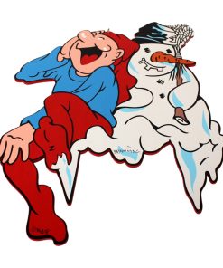 Brammingnisse med snemand i træ til ophæng malet på begge sider 38 cm