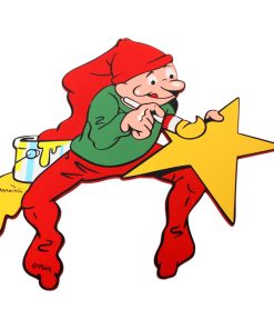 Brammingnisse med stjerne i træ til ophæng malet på begge sider 37 cm