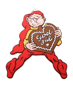 Brammingnisse med 'God Jul' på hjerte i træ til ophæng malet på begge sider 25,5 cm