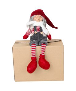 Siddende nissemand med hængeben i stof 42 cm