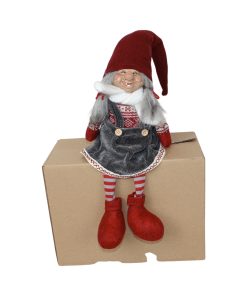 Siddende nissekone med hængeben i stof 42 cm