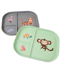 to forskellige ruminddelte tallerkner til børn med tre rum