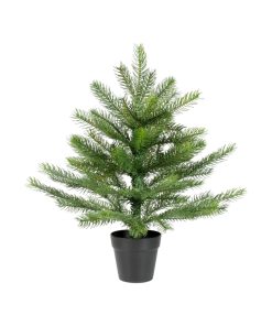 lille kunstigt juletræ i potte der måler 45 centimeter og diameter 35 centimeter