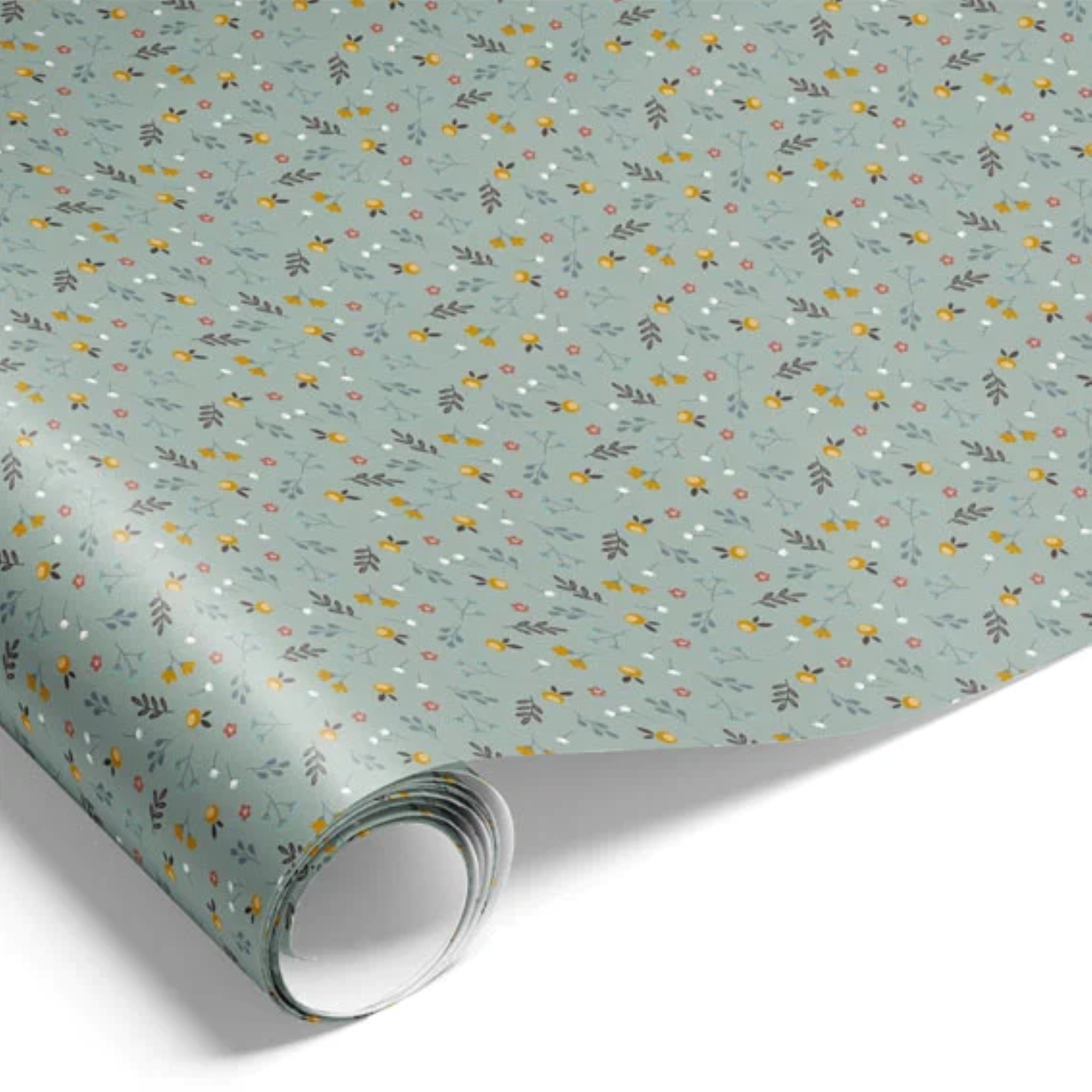 Gavepapir, lysegrønn med blandede blomster, 5 m